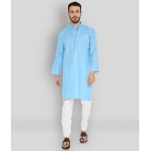 Maharaja - Blue Cotton Regular Fit Mens Kurta Pyjama Set ( Pack of 1 ) - None