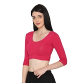 Vami Women's 3/4 Length Cotton Stretchable Readymade Plain Blouse - Fuchsia Fuchsia M