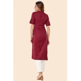 Glomee - Maroon Cotton Womens Front Slit Kurti ( Pack of 1 ) - None