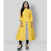 Rangrasiya - Yellow Cotton Blend Women''s Front Slit Kurti ( Pack of 1 ) - XXL