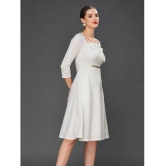 Miss Chase Polyester Solid Knee Length Womens Fit & Flare Dress - Off White ( Pack of 1 ) - None