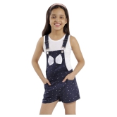 Kids Cave dungaree dress for girls with white color t-shirt  fabric-printed rayon (Color_Blue, Size_3 Years to 12 Years) - None