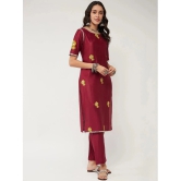 Pannkh Viscose Embroidered Straight Womens Kurti - Maroon ( Pack of 1 ) - None