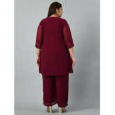 PrettyPlus by Desinoor.com Georgette Embroidered Kurti With Palazzo Women''s Stitched Salwar Suit - Wine ( Pack of 1 ) - None