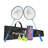 Hipkoo Sports Junior Player Aluminum Badminton Complete Racquets Set | 2 Wide Body Rackets with Cover and 3 Feather Shuttlecocks | Ideal for Beginner | Flexible, Lightweight & Sturdy (Blue, 