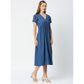 CEFALU Denim Solid Midi Women''s A-line Dress - Blue ( Pack of 1 ) - None