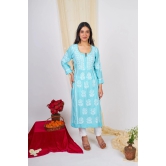 Modal Chikankari Nyra Kurti- Blue-Peach / M