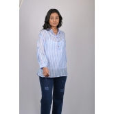 Chiffon top for women western wear stylish top trending Light Blue Striped Top With Long Sleeves (OTL-TPS1080)-Blue / S