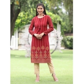 Juniper Acrylic Embroidered Straight Womens Kurti - Maroon ( Pack of 1 ) - None