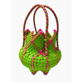 Handwoven Beaded Basket with Double Handles