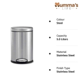 Mumma's LIFE Stainless Steel Plain Pedal Bin with Plastic Bucket And Lid | Garbage Bin Trash Can, Round Shape Dustbin For Home, Bathroom, Kitchen, Room, Office (Pedal Bin 12 * 20inch 22LTR)