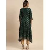 Rangita Women Rayon Green Gold Printed Calf Length Kurti Anarkali - None