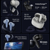 Noise Buds VS106 Truly Wireless In-Ear Earbuds with 50H Playtime, Quad Mic with ENC, Instacharge (10 min = 200 min),Ultra-Low Latency(up to 40ms), 10mm Driver, and BT v5.3 Cloud White