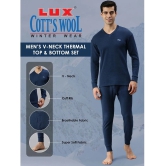 Pack of 2 Lux Cottswool - Blue Cotton Blend Mens Thermal Tops - None