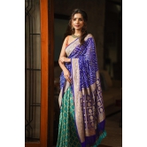 Blue and Turquoise blue Half and Half Exquisite Bandhni Saree with Jaal zari and Sarkam Bandhej | SILK MARK CERTIFIED