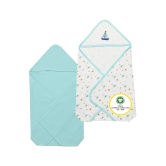 Hooded Cotton Baby Blanket | Set of 2 Ship Blue