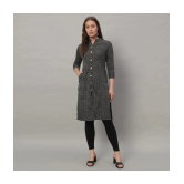 Glito Cotton Blend Striped Front Slit Womens Kurti - Dark Grey ( Pack of 1 ) - None