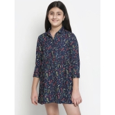 Oxolloxo Girls Navy Blue Floral Satin Shirt Dress