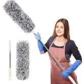 KATHIYAWADI  Microfiber Feather Duster Bendable & Extendable Fan Cleaning Duster with 100 inches Expandable Pole Handle Washable Duster for High Ceiling Fans,Window Blinds, Furniture (Standard)