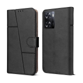 NBOX - Black Artificial Leather Flip Cover Compatible For Oppo A57 4G ( Pack of 1 ) - Black