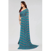 Anand Sarees Georgette Striped Saree Without Blouse Piece - Blue ( Pack of 1 ) - Blue