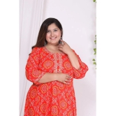 Swasti Cotton Blend Printed Flared Womens Kurti - Orange ( Pack of 1 ) - None