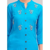 MAUKA Rayon Embellished Front Slit Womens Kurti - Blue ( Pack of 1 ) - None