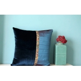 Multicolor Bold Lace Dual colour Velvet and Taffeta Blue Cushion Cover Size 16x16