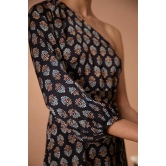 Okhai Garnet Gypsy Handblock Printed Modal Ajrakh One-Shoulder Dress-XXS