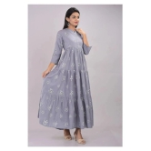 Kbz - Grey Cotton Womens Tiered Flared Kurti ( Pack of 1 ) - S