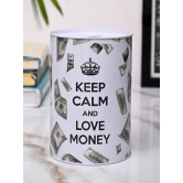 Market99 Money Bank Novelty Toys - White Tin Cylindrical Glossy Finish