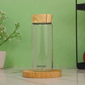 Femora Borosilicate Glass Water Bottle Durability and Elegance Combined, 500ML(2 Pc Set) (Wooden Lid)