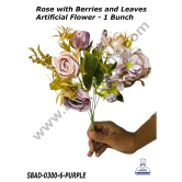 CAKE DECOR™ Rose With Berries and Leaves Artificial Flower For Cake Decoration – (1 Bunch)-PURPLE