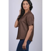 Halfsleeve top party wear western wear trending top Dark Brown Colour V-Neck Top With Collar (OTL-TPS1046)-Brown / XL