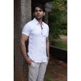 Men White Hemp Casual Half Sleeve Shirt