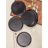 Round Quarter Plates, Half Plates, Dinner Set, Hammered Melamine, Black, Pack of 6