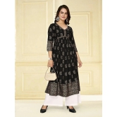 Rangita Women Rayon Black Embellished Calf Length Anarkali Kurti - None