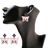 Pink Butterfly Earrings with Flower Studs