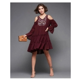 Miss Chase Polyester Embellished Above Knee Womens Fit & Flare Dress - Wine ( Pack of 1 ) - None