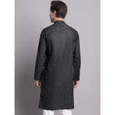 Mens Black Printed Pure Cotton Kurta-XL / Black