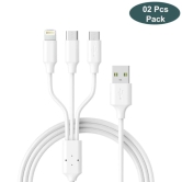 LA'FORTE 3 In 1 PVC Soft And Superior 1.3 M (Compatible with Micro USB, Type C, And iPhone White, 2 Pcs)