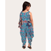 Girls Printed Stylish Flared Palazzo With Crop Top | Silk & Rayon Palazzo Set-Blue / 6 Years-7 Years