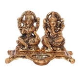 Metal Gold Plated Laxmi Ganesh Chowki Diya God Idol (Gold, 15X10X12 cm)