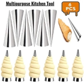 Magnusdeal 6Pcs DIY Non-Stick Stainless Steel Baking Cones Set. Spiral Horn Pastry Cream Roll Tubes/Cake Cone Mold/Cannoli Forms/Croissant Shell Metal Ice Cream Roll/Funnel Shape/Kitchen/Party