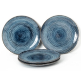 Handcrafted Reactive Glaze Ceramic Dinner Plates, 4 Pieces Serving for 4, Microwave and Dishwasher Safe, Bone-ash Free, Full Plate Set Crockery for Dining and Gifting, Reactive Blue