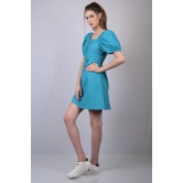 OWO THE LABEL Turquoise Blue Square Neckline Dress (OTL-DRS1021)-Blue / XL