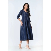 AMBI Cotton Blend Striped Midi Womens Fit & Flare Dress - Blue ( Pack of 1 ) - None