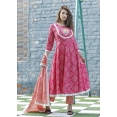 Beautiful Anarkali Kurti with Pant and Dupatta Set-2XL / Pink