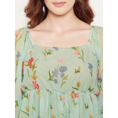 Floral Printed V-Neck Flared Sleeve Flared Georgette Fit & Flare Dress