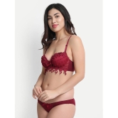 MRS QUEEN - Maroon Cotton Lycra Womens Bra & Panty Set ( Pack of 1 ) - None